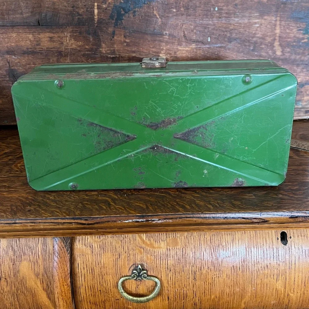 Vintage Climax Green Metal Toolbox Industrial Steel Storage Box Small Chest